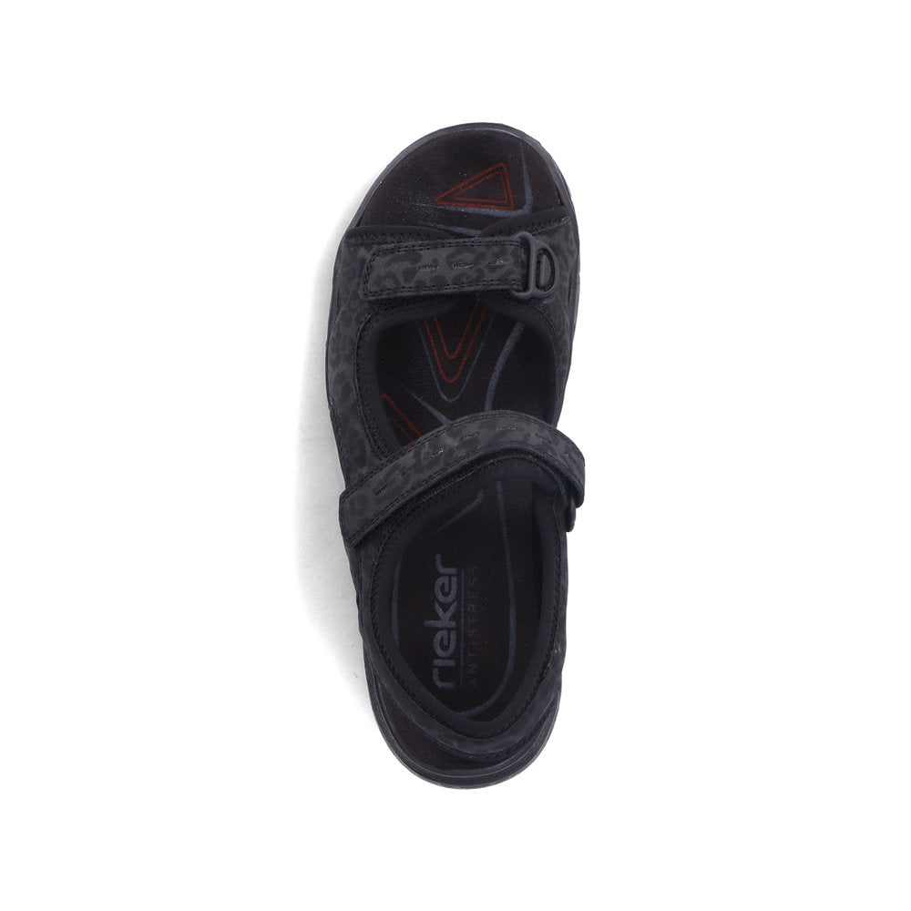 Rieker 67666-00 Black Print Velcro Sandals with Slingback Strap