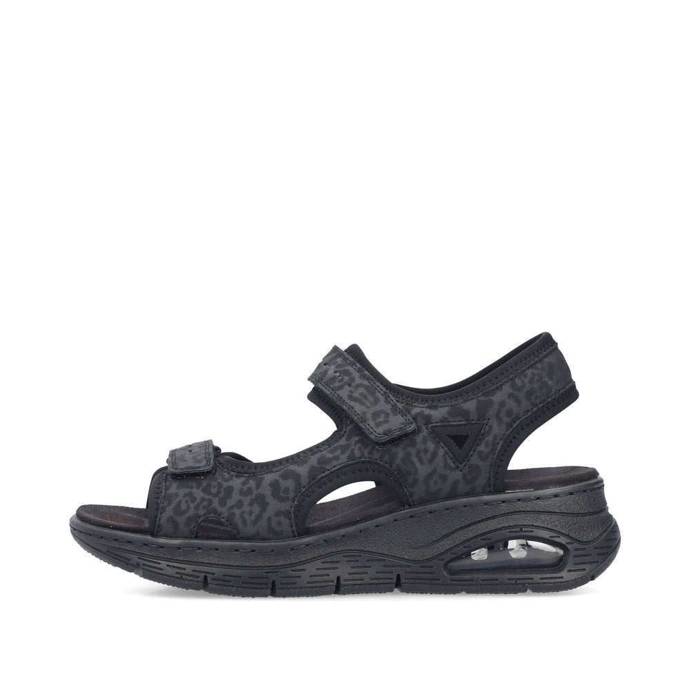 Rieker 67666-00 Black Print Velcro Sandals with Slingback Strap