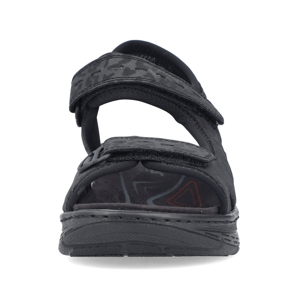 Rieker 67666-00 Black Print Velcro Sandals with Slingback Strap