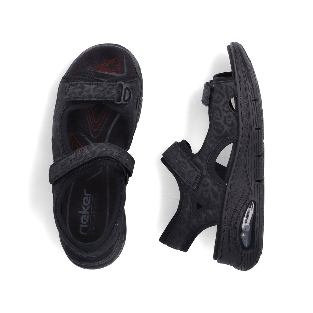 Rieker 67666-00 Black Print Velcro Sandals with Slingback Strap