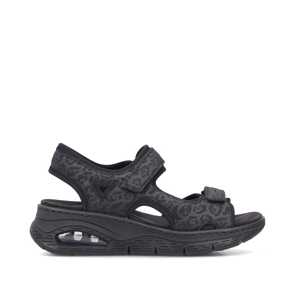 Rieker 67666-00 Black Print Velcro Sandals with Slingback Strap