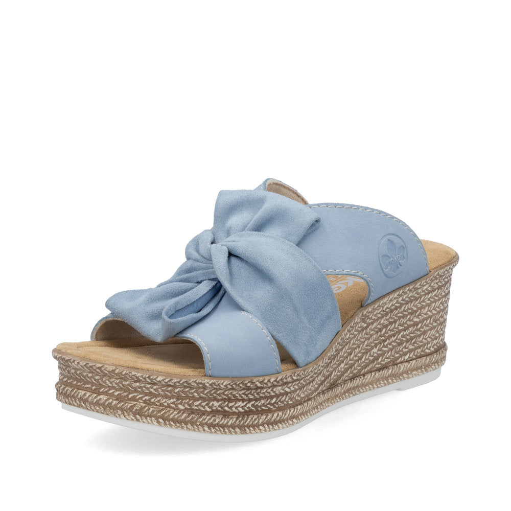 Rieker 68789-10 Aqua Blue Bow Slip On Wedge Sandals