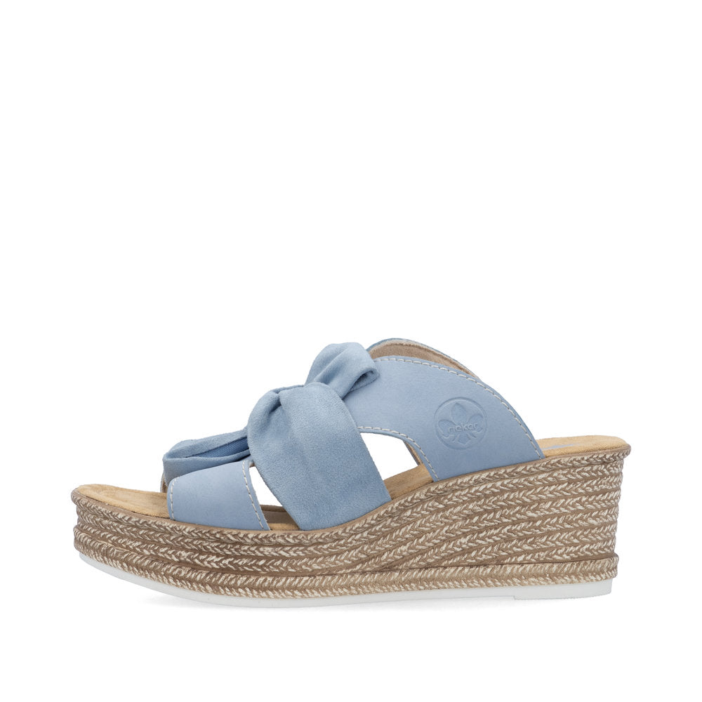Rieker 68789-10 Aqua Blue Bow Slip On Wedge Sandals