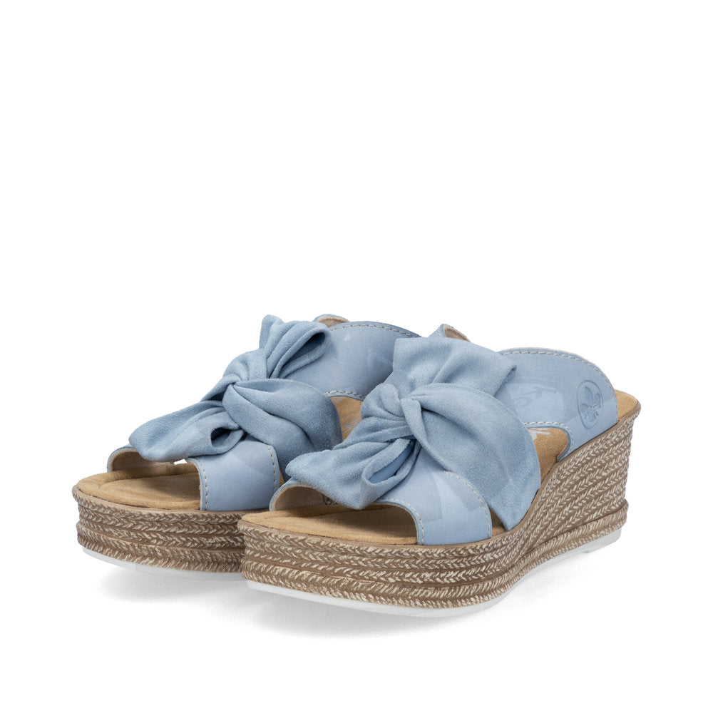 Rieker 68789-10 Aqua Blue Bow Slip On Wedge Sandals
