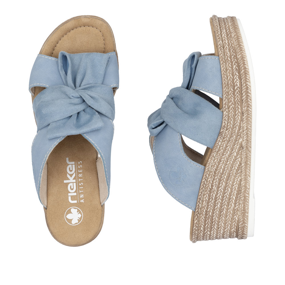 Rieker 68789-10 Aqua Blue Bow Slip On Wedge Sandals