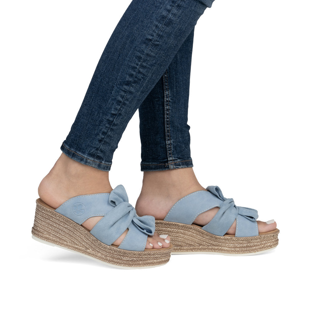 Rieker 68789-10 Aqua Blue Bow Slip On Wedge Sandals