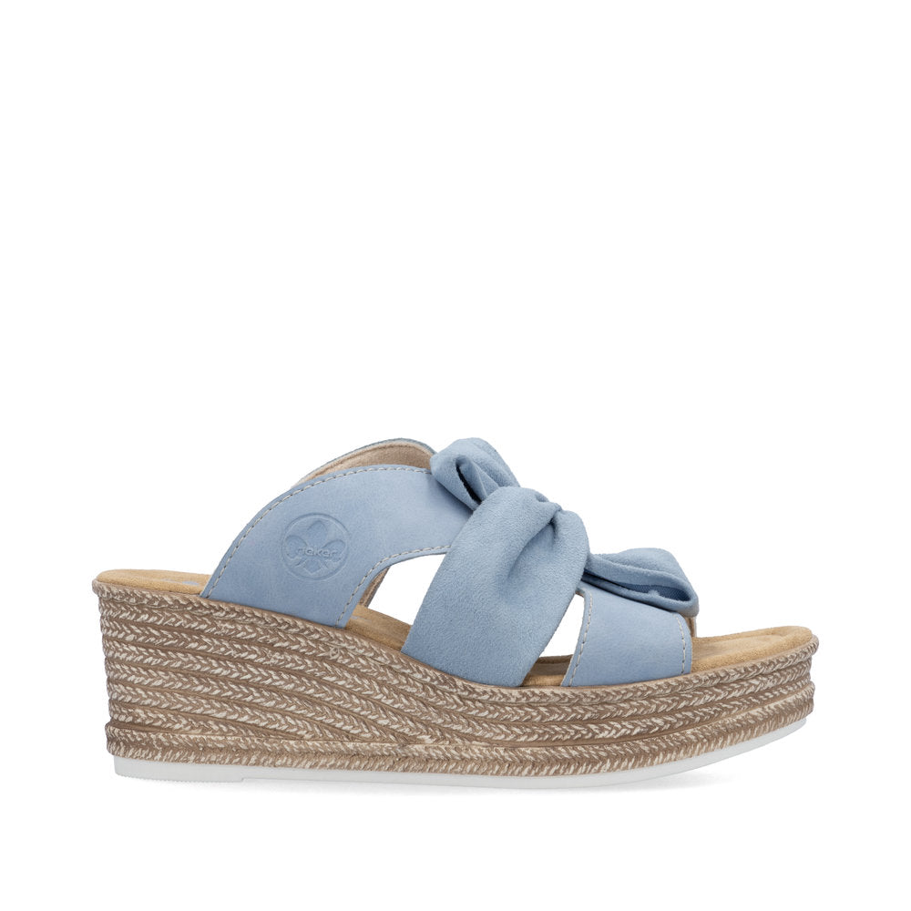 Rieker 68789-10 Aqua Blue Bow Slip On Wedge Sandals