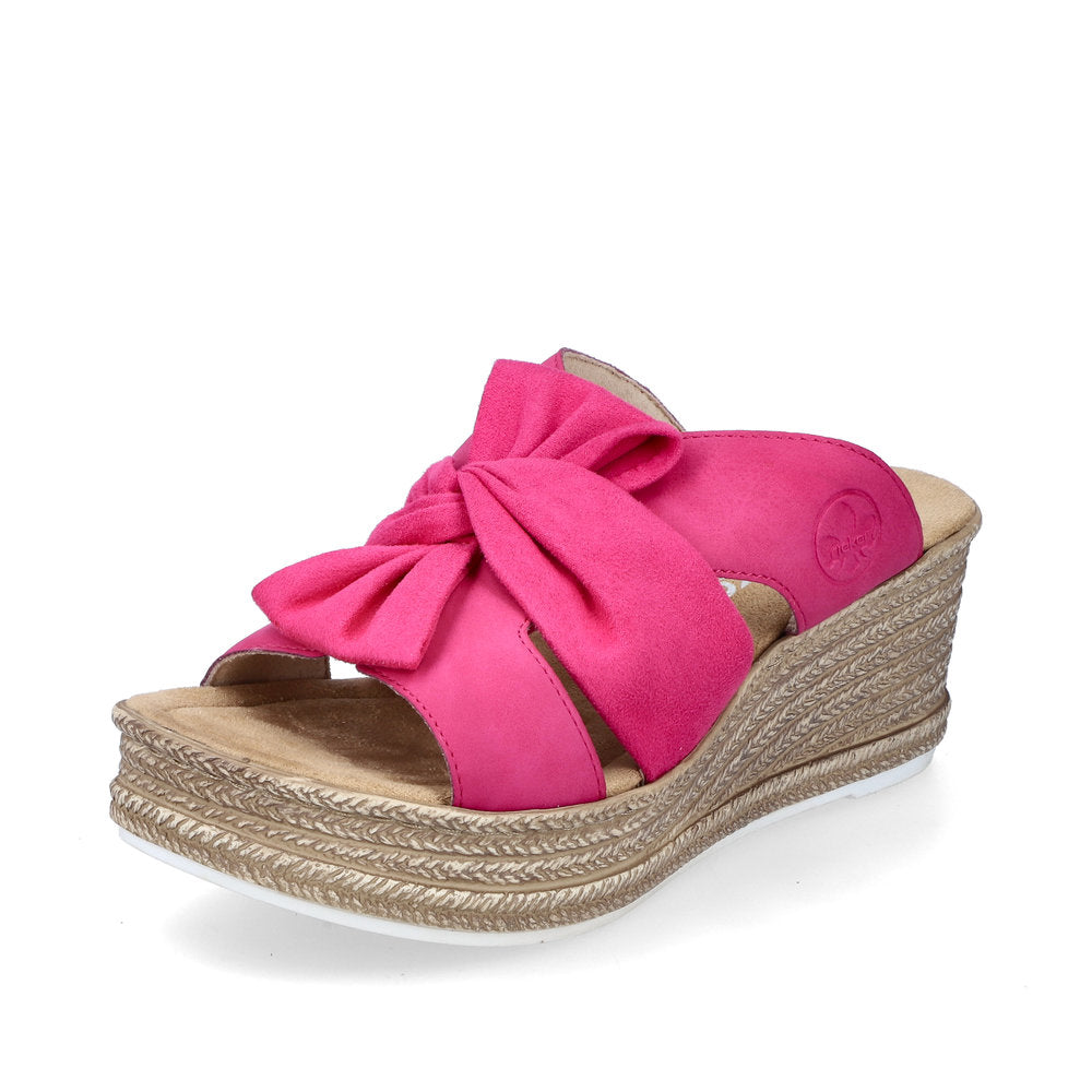 Rieker 68789-31 Cerise Pink Bow Slip On Wedge Sandals