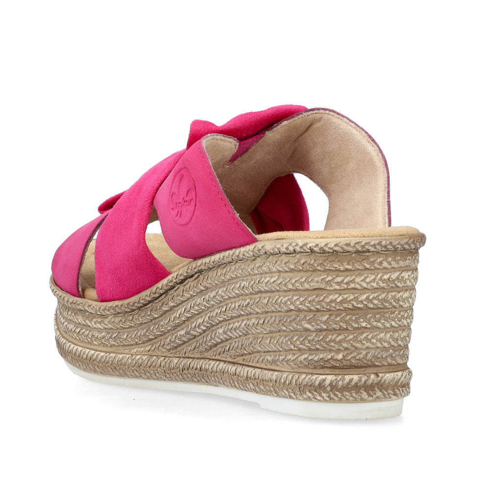 Rieker 68789-31 Cerise Pink Bow Slip On Wedge Sandals