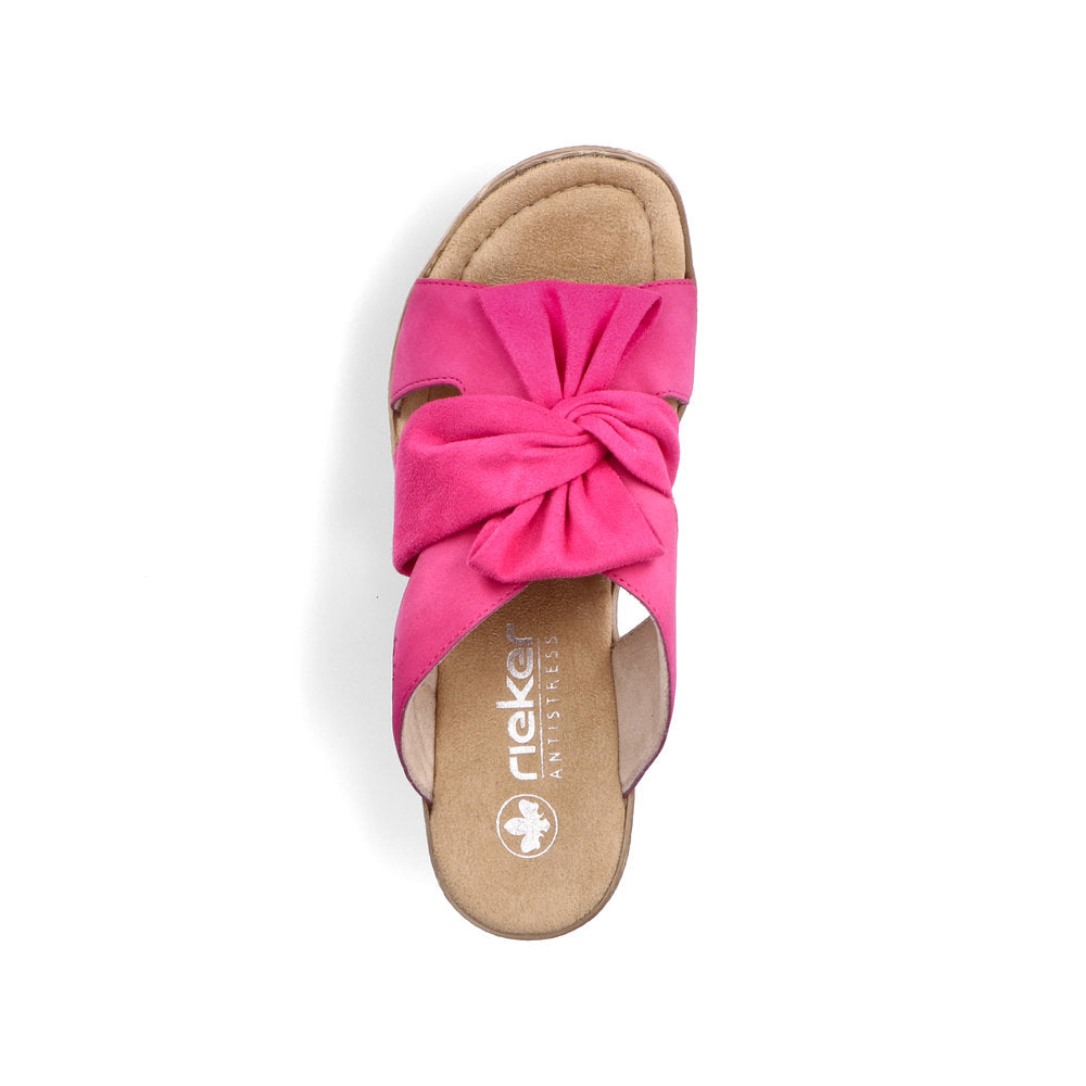 Rieker 68789-31 Cerise Pink Bow Slip On Wedge Sandals
