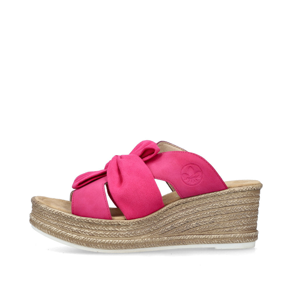 Rieker 68789-31 Cerise Pink Bow Slip On Wedge Sandals