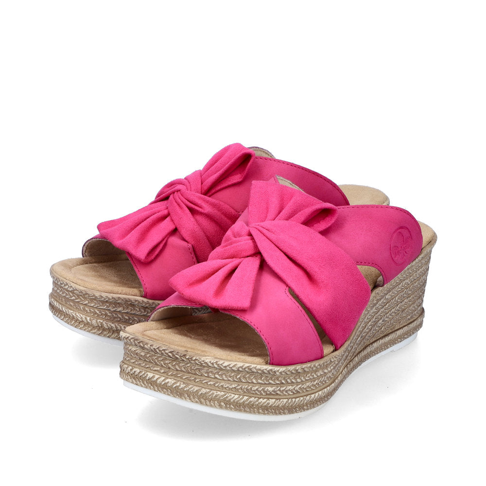 Rieker 68789-31 Cerise Pink Bow Slip On Wedge Sandals