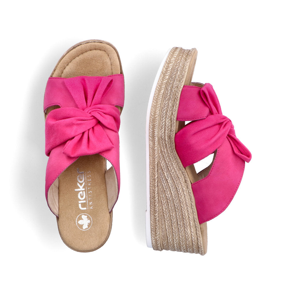 Rieker 68789-31 Cerise Pink Bow Slip On Wedge Sandals