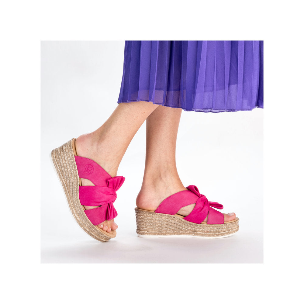 Rieker 68789-31 Cerise Pink Bow Slip On Wedge Sandals