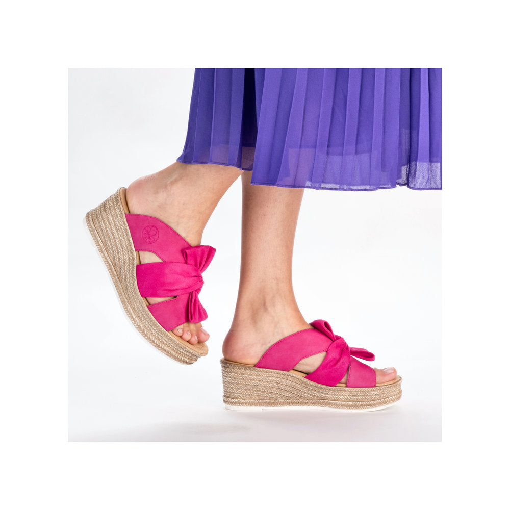 Rieker 68789-31 Cerise Pink Bow Slip On Wedge Sandals