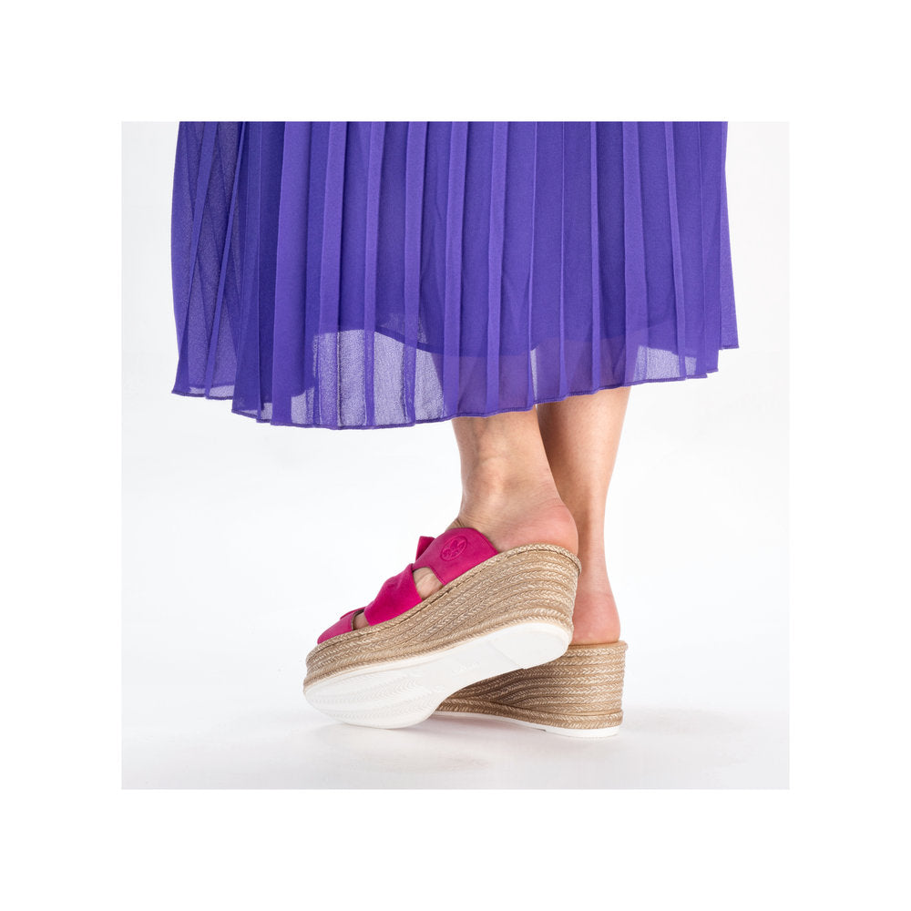 Rieker 68789-31 Cerise Pink Bow Slip On Wedge Sandals
