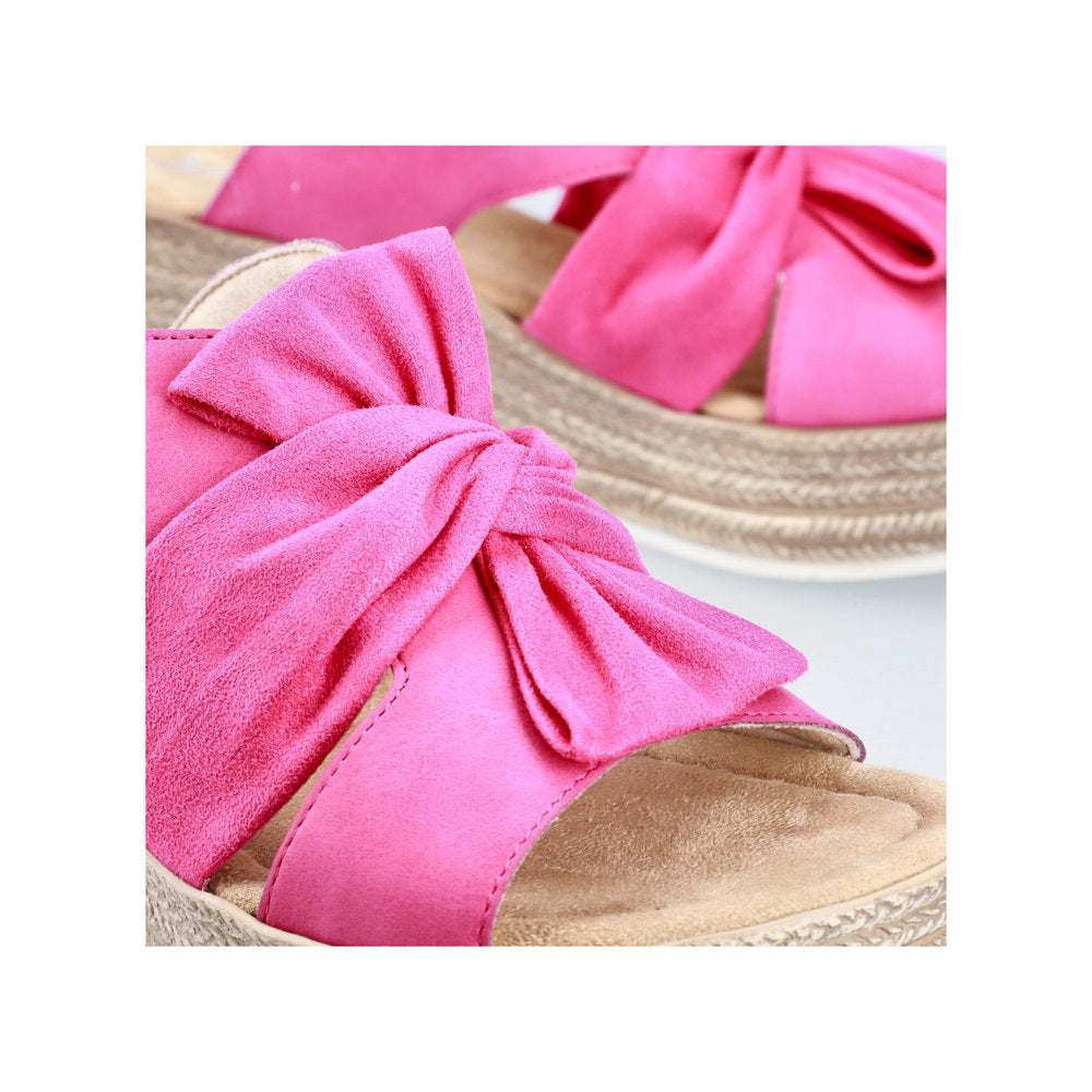 Rieker 68789-31 Cerise Pink Bow Slip On Wedge Sandals