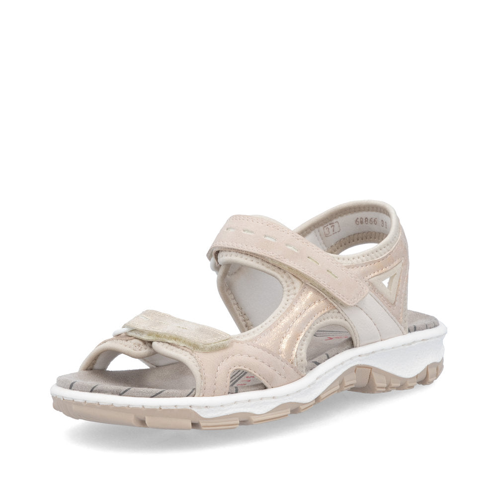 Rieker 68866-31 Rose & Pearl Combi Velcro Sandals with Slingback Strap