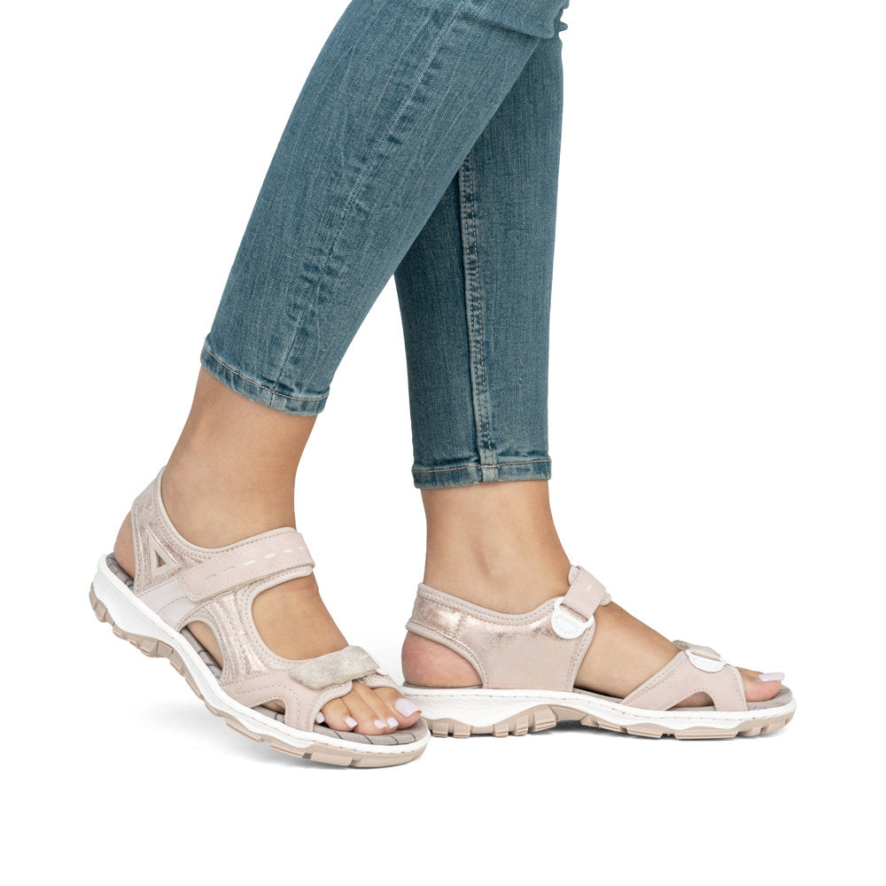 Rieker 68866-31 Rose & Pearl Combi Velcro Sandals with Slingback Strap