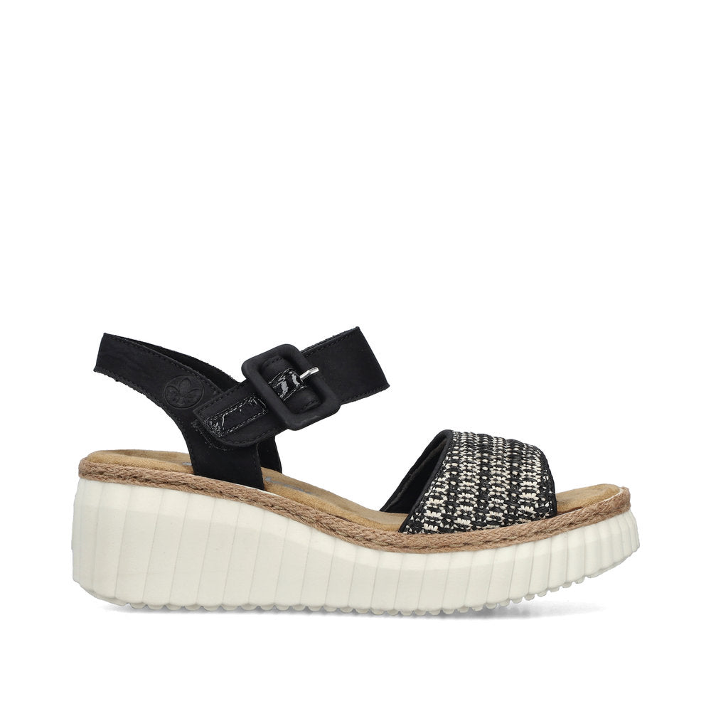 Rieker 69176-00 Black Wedge Sandals with Slingback Strap