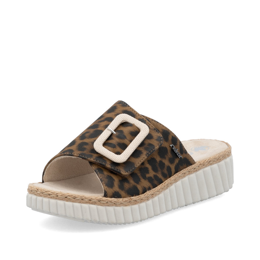 Rieker 69253-92 Leopard H Fit Slip On Sandals