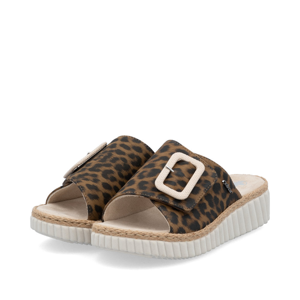 Rieker 69253-92 Leopard H Fit Slip On Sandals