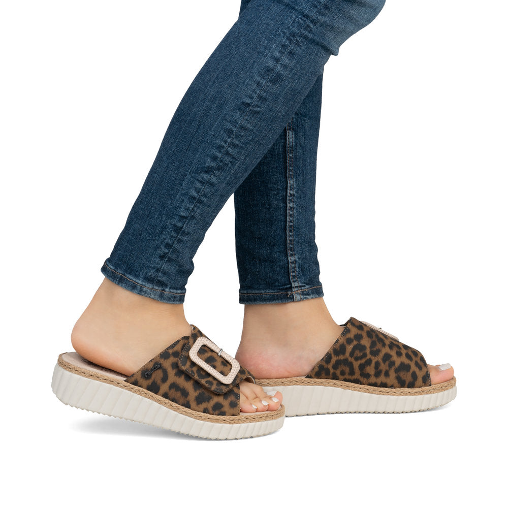 Rieker 69253-92 Leopard H Fit Slip On Sandals