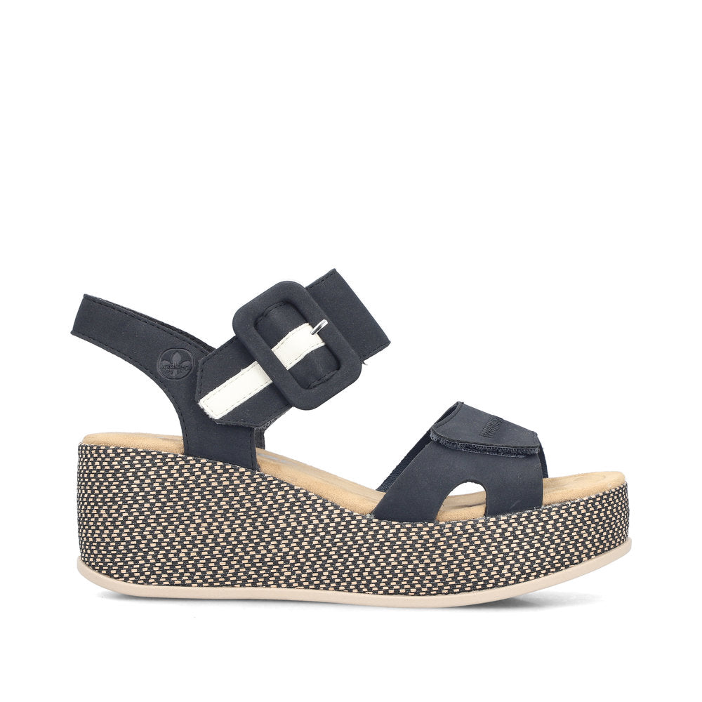 Rieker 69450-14 Navy F 1/2 Fit Wedge Slingback Sandals