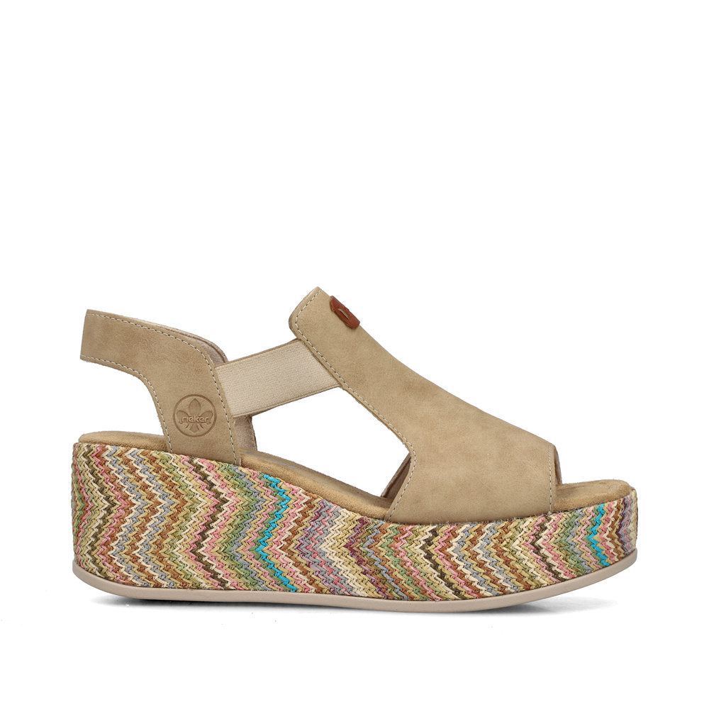 Rieker 69472-60 Marble Beige Multi F 1/2 Fit Wedge Slingback Sandals