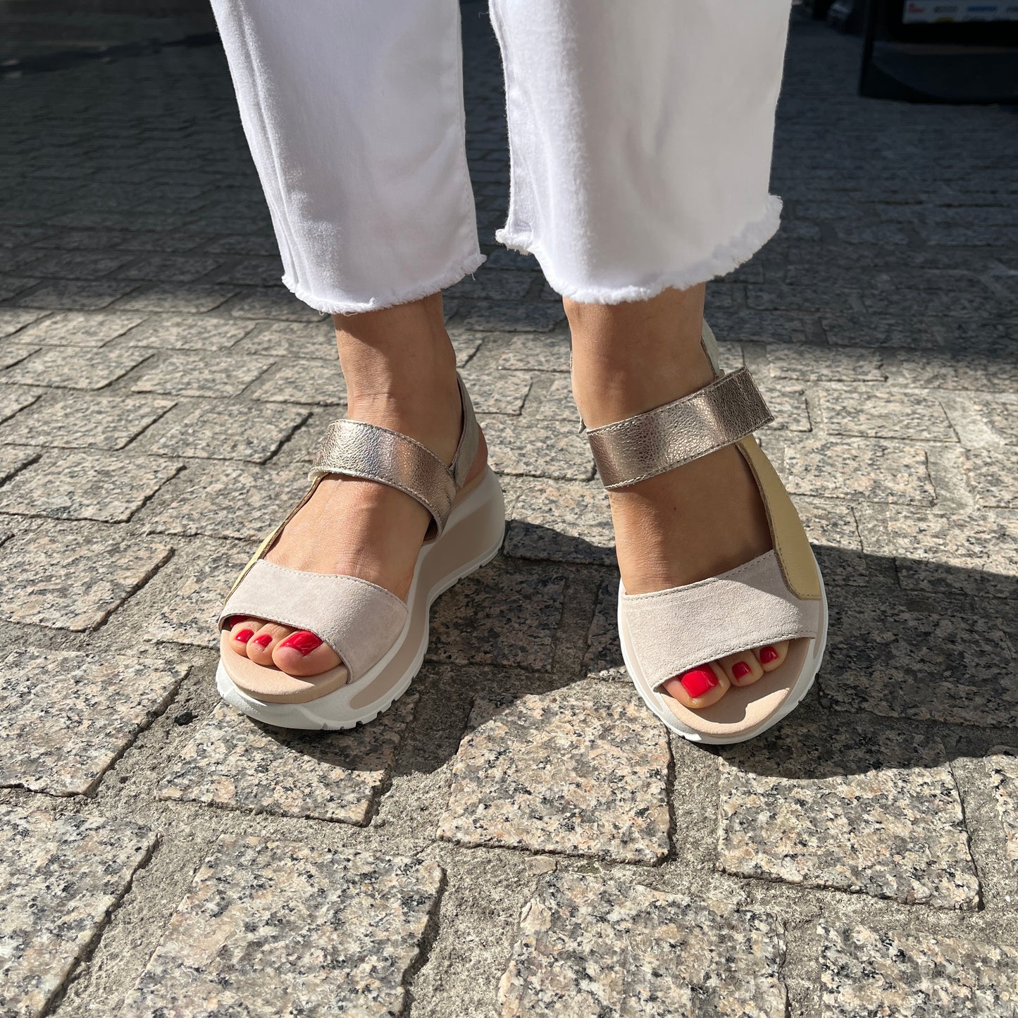 Callaghan 35200 Cream & Green Mint & Gold Combi Velcro Sandals with Slingback Strap