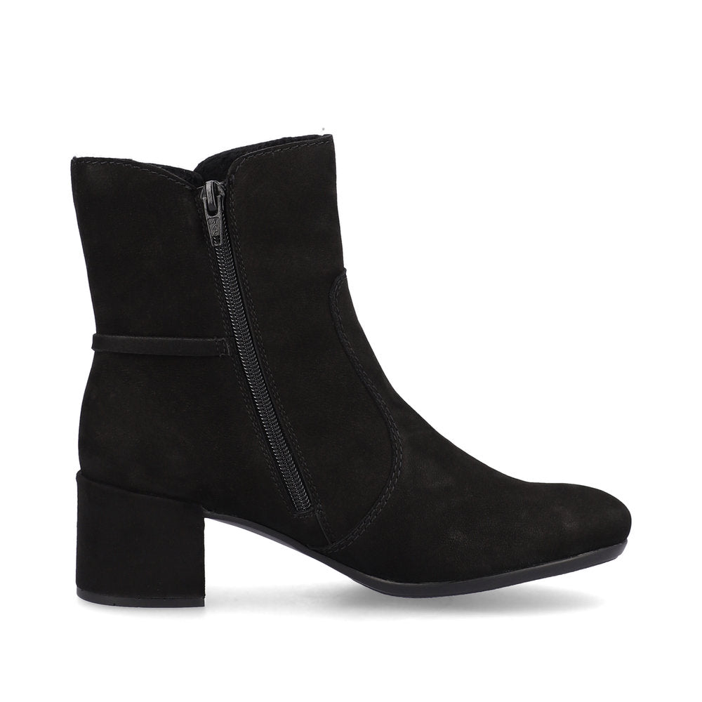Rieker 70253-00 Black Block Heel Boots with Side Chain
