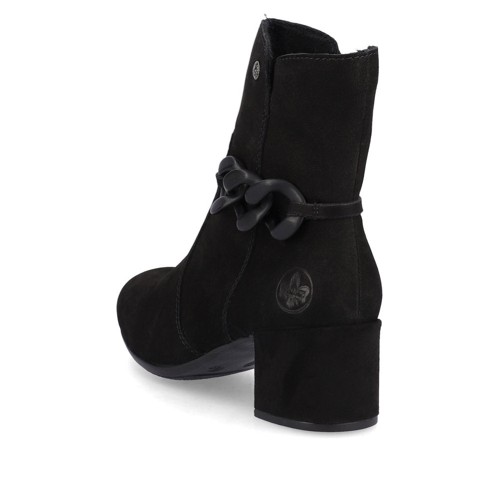 Rieker 70253-00 Black Block Heel Boots with Side Chain
