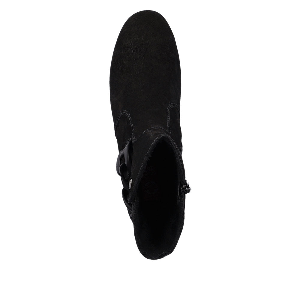 Rieker 70253-00 Black Block Heel Boots with Side Chain
