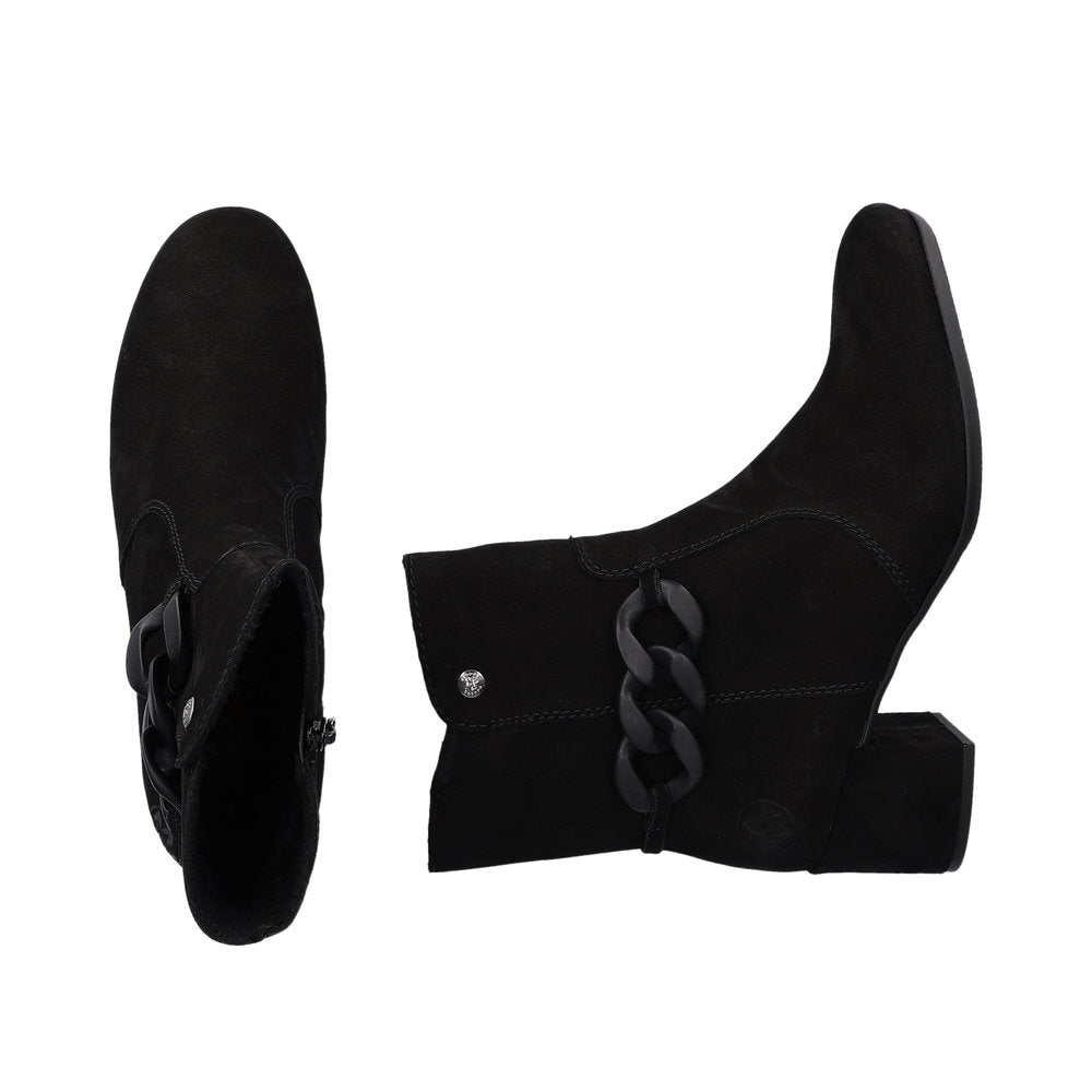 Rieker 70253-00 Black Block Heel Boots with Side Chain