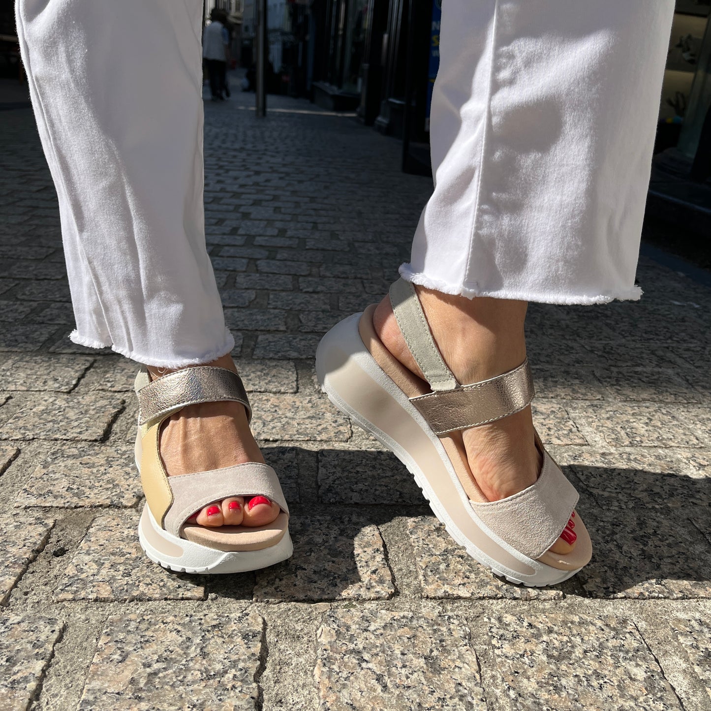 Callaghan 35200 Cream & Green Mint & Gold Combi Velcro Sandals with Slingback Strap