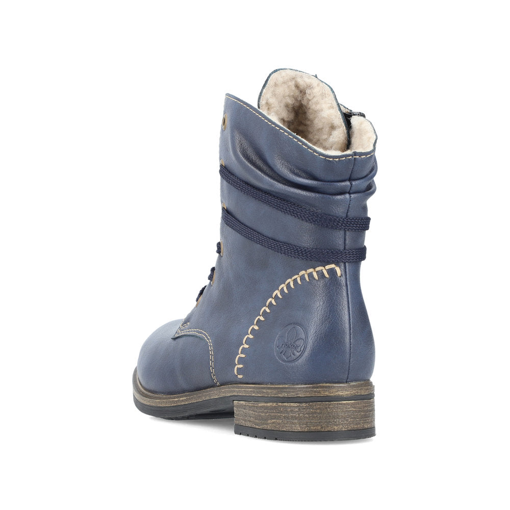 Rieker 72229-14 Blue Boots with Cream Stitching and Navy Laces