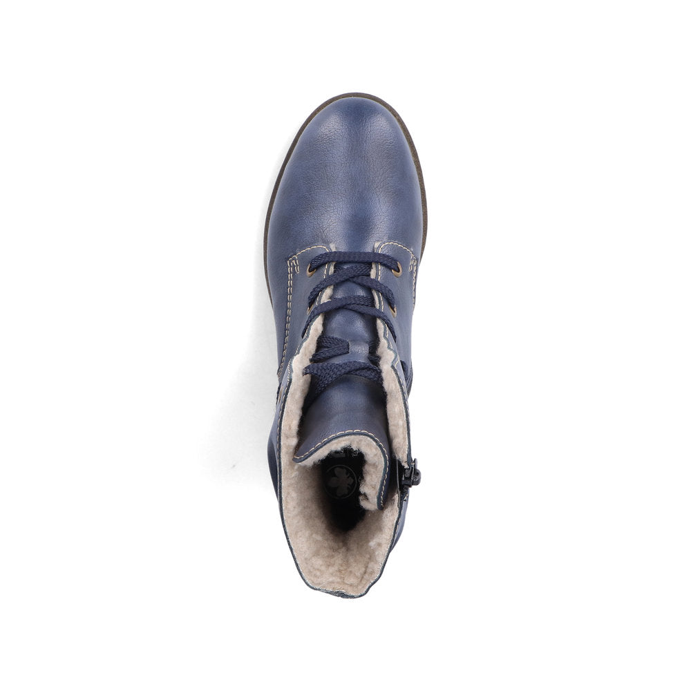 Rieker 72229-14 Blue Boots with Cream Stitching and Navy Laces