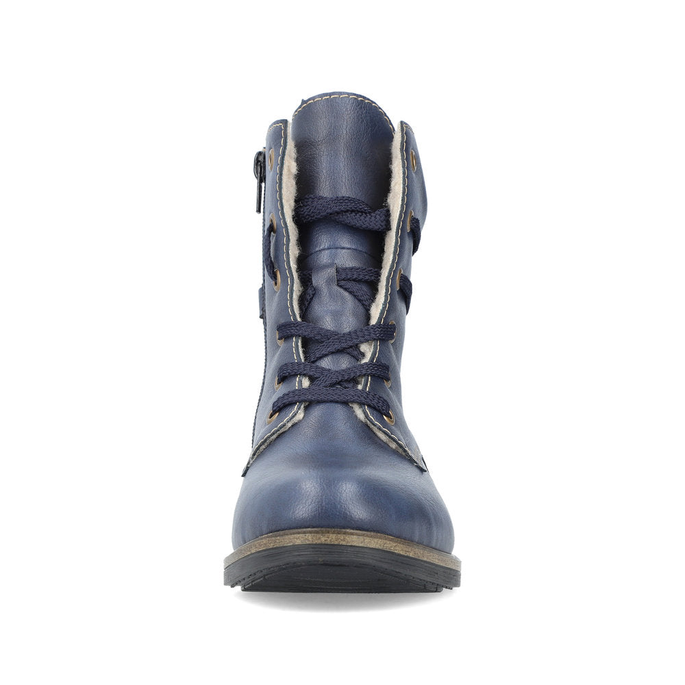 Rieker 72229-14 Blue Boots with Cream Stitching and Navy Laces