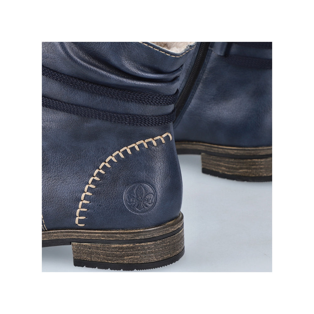 Rieker 72229-14 Blue Boots with Cream Stitching and Navy Laces