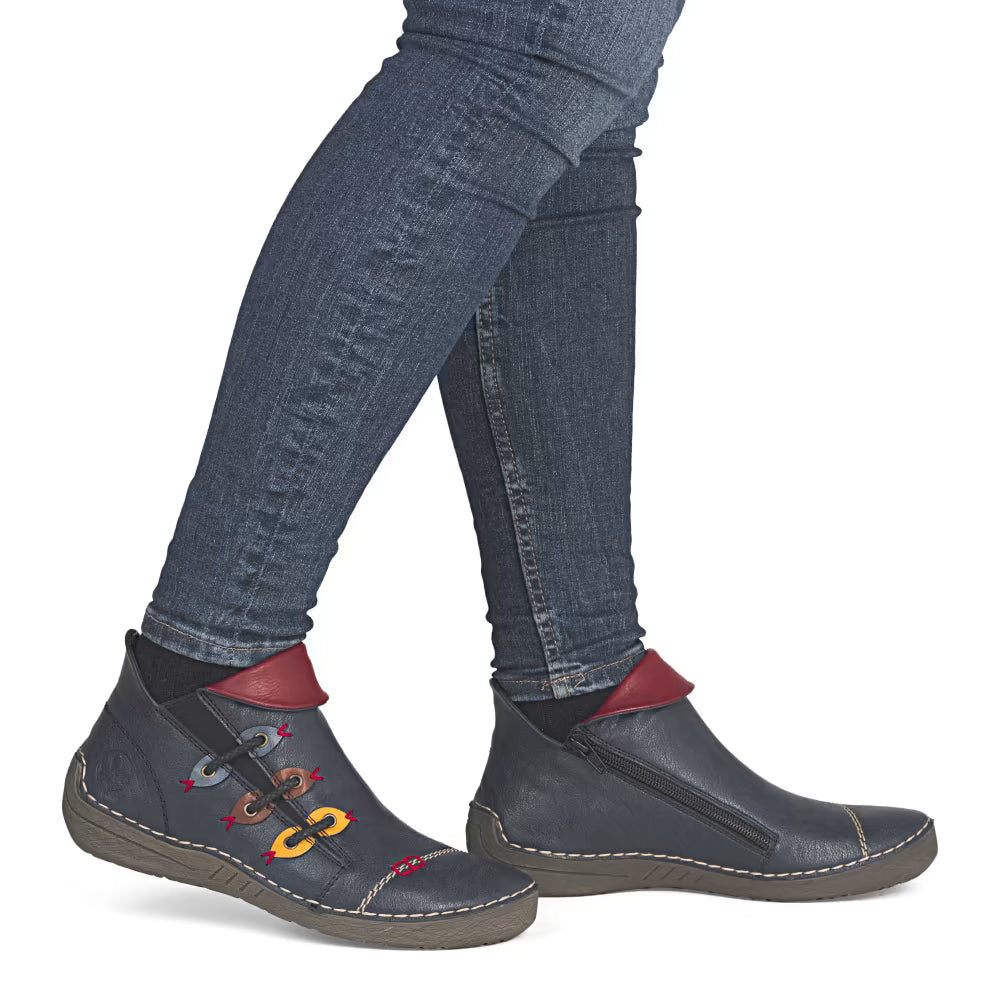 Rieker 72581-14 Navy Combi Ankle Boots