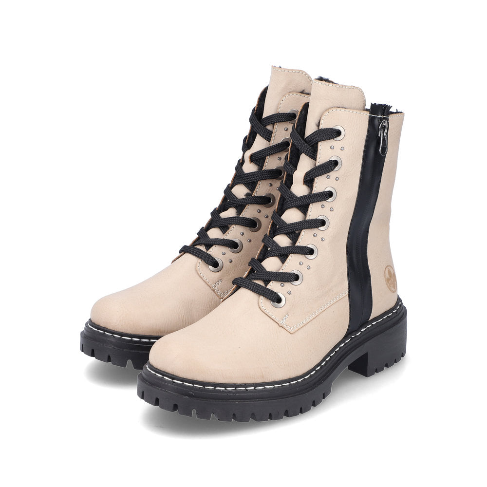 Rieker 72634-60 Beige & Black Combi Lace Boots