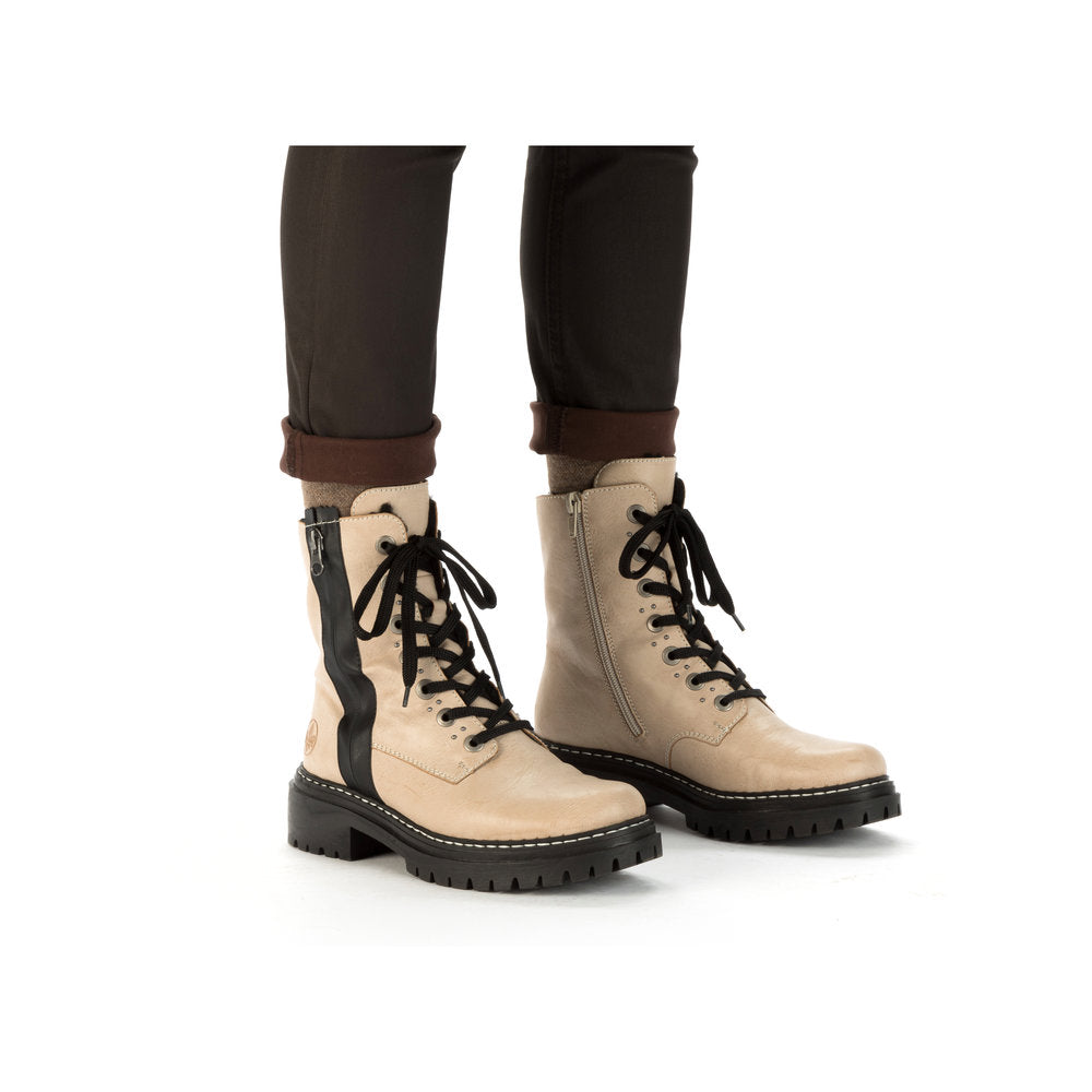 Rieker 72634-60 Beige & Black Combi Lace Boots