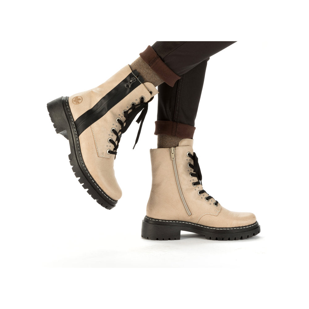 Rieker 72634-60 Beige & Black Combi Lace Boots