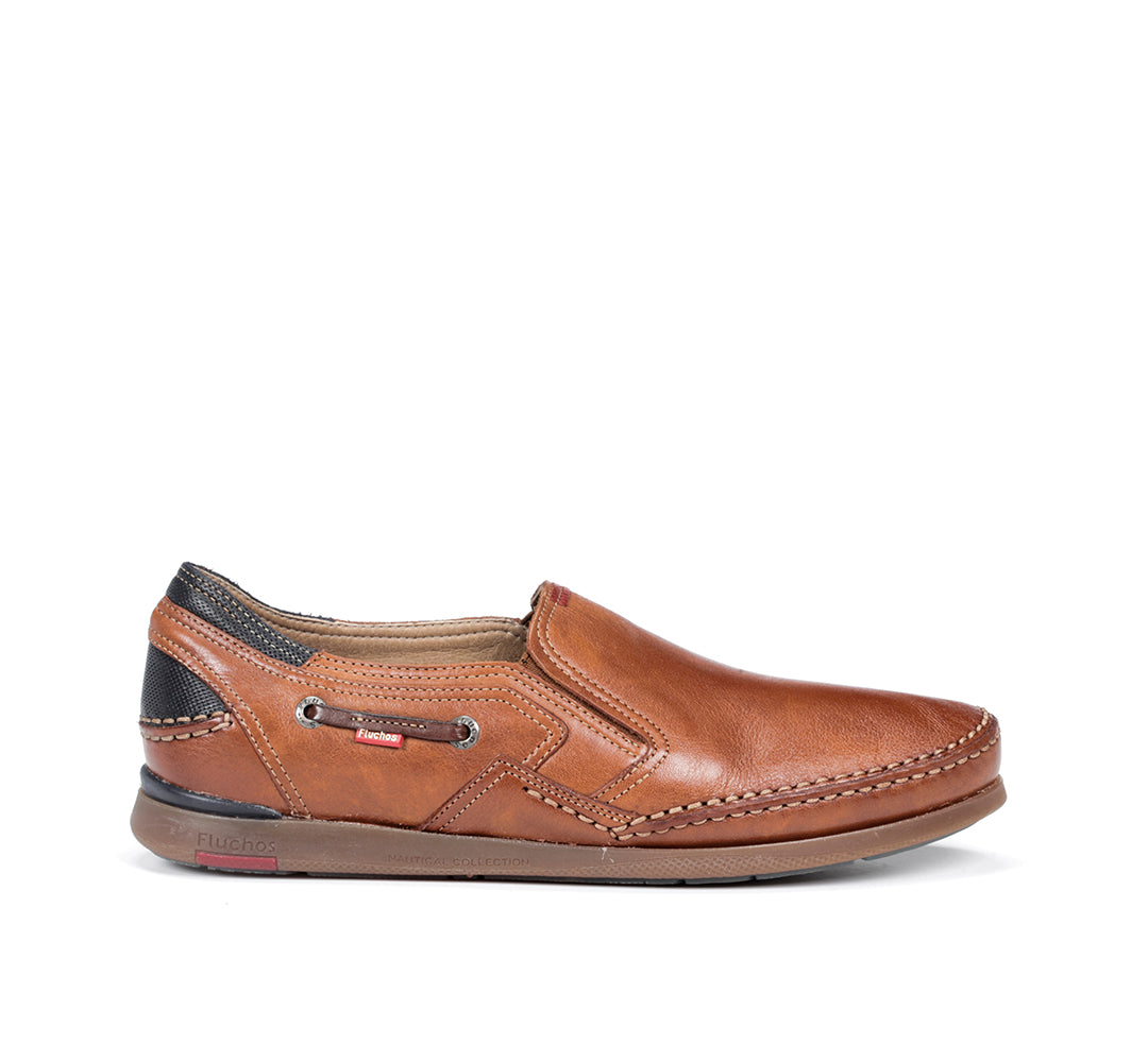 Fluchos 9883 Tan Slip On Shoes with Navy Back