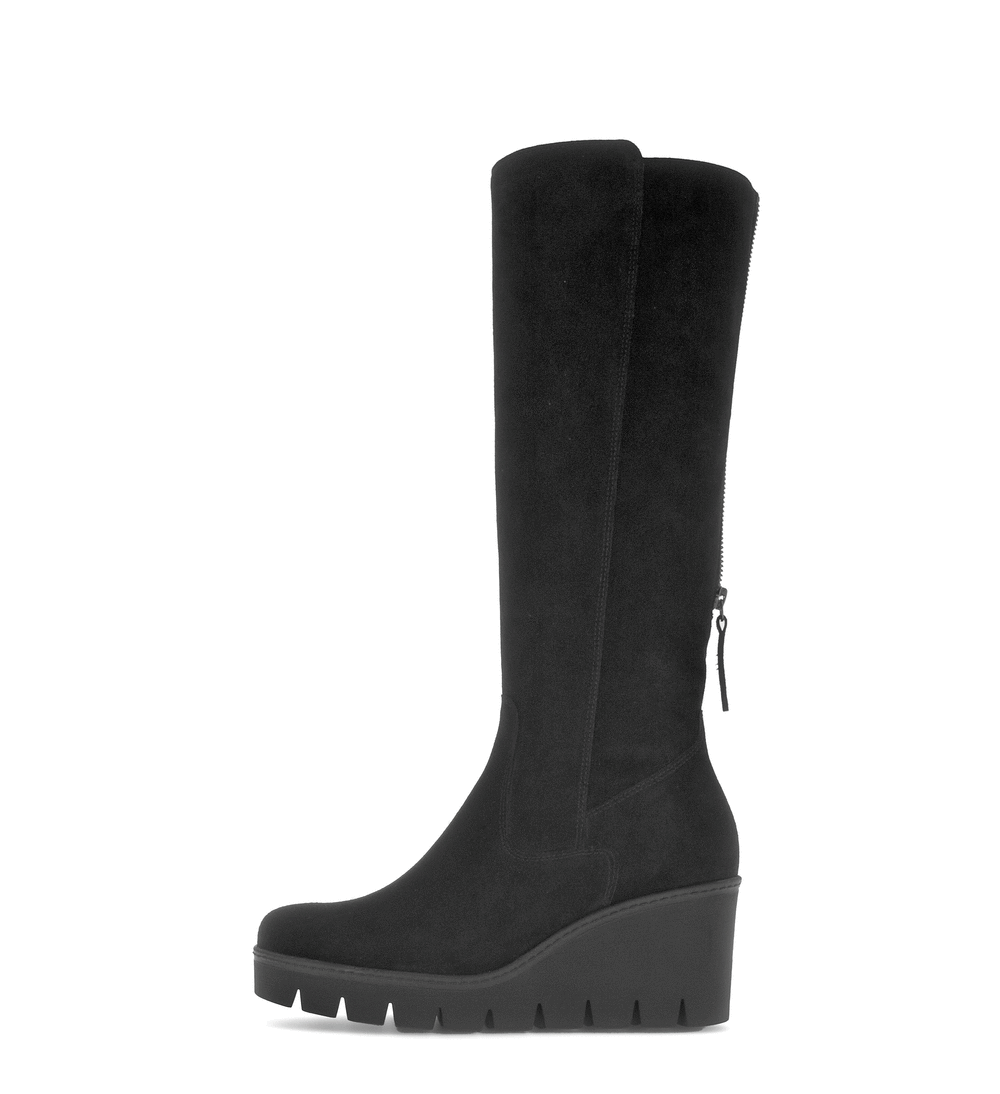 Gabor 74.789.17 Black Suede Wedge Knee High Boots M Width Shaft