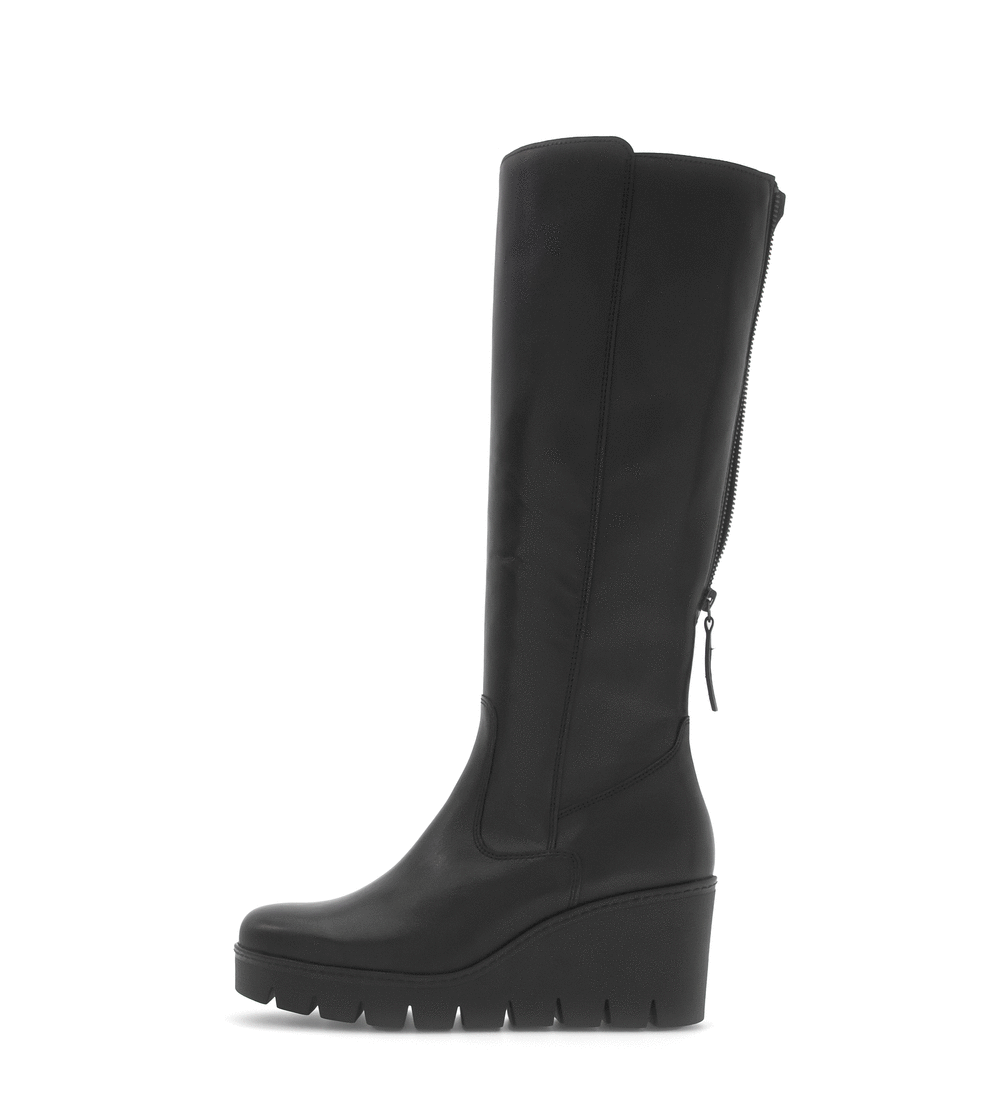 Gabor 74.789.27 Black Wedge Knee High Boots M Width Shaft