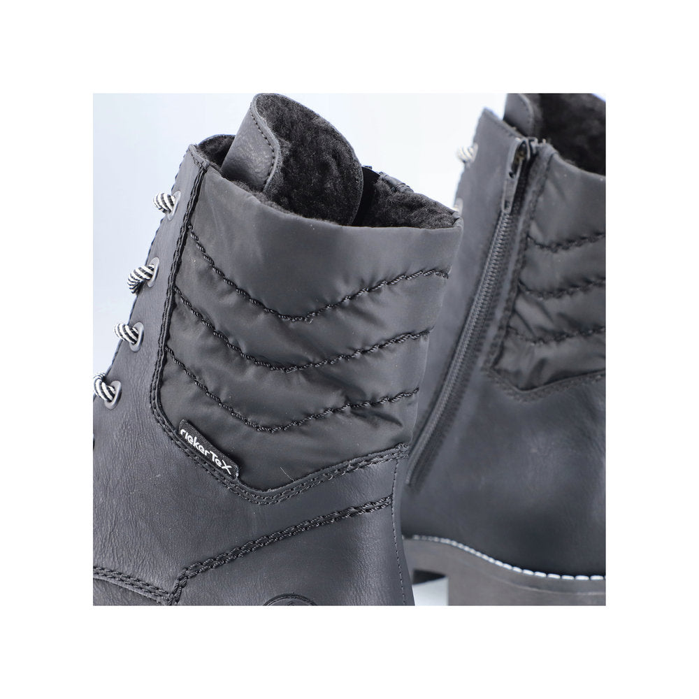Rieker 78520-00 Tex Black Lace Boots with Quilted Cuff