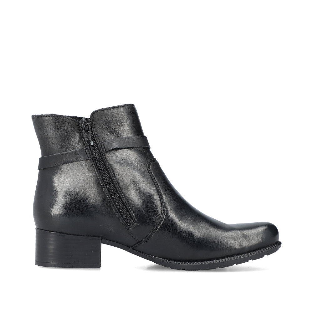 Rieker 78676-00 Black Heel Ankle Boots with Side Link