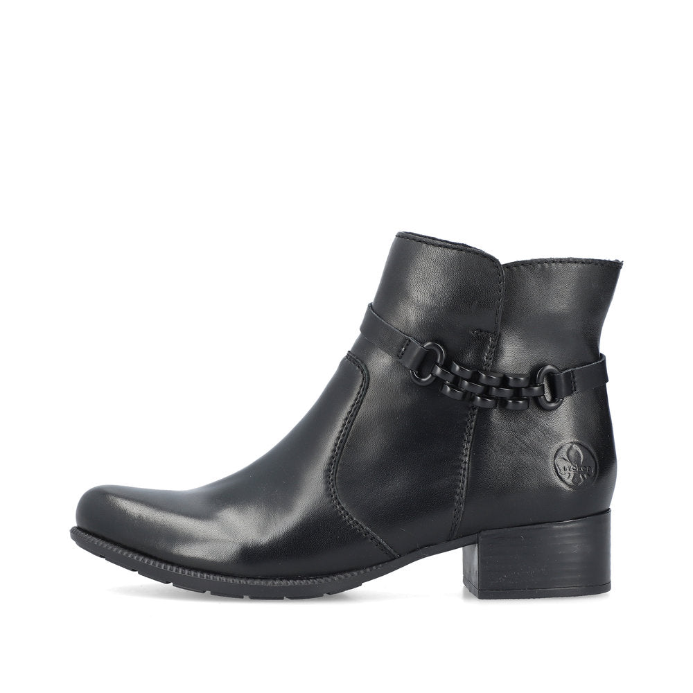Rieker 78676-00 Black Heel Ankle Boots with Side Link