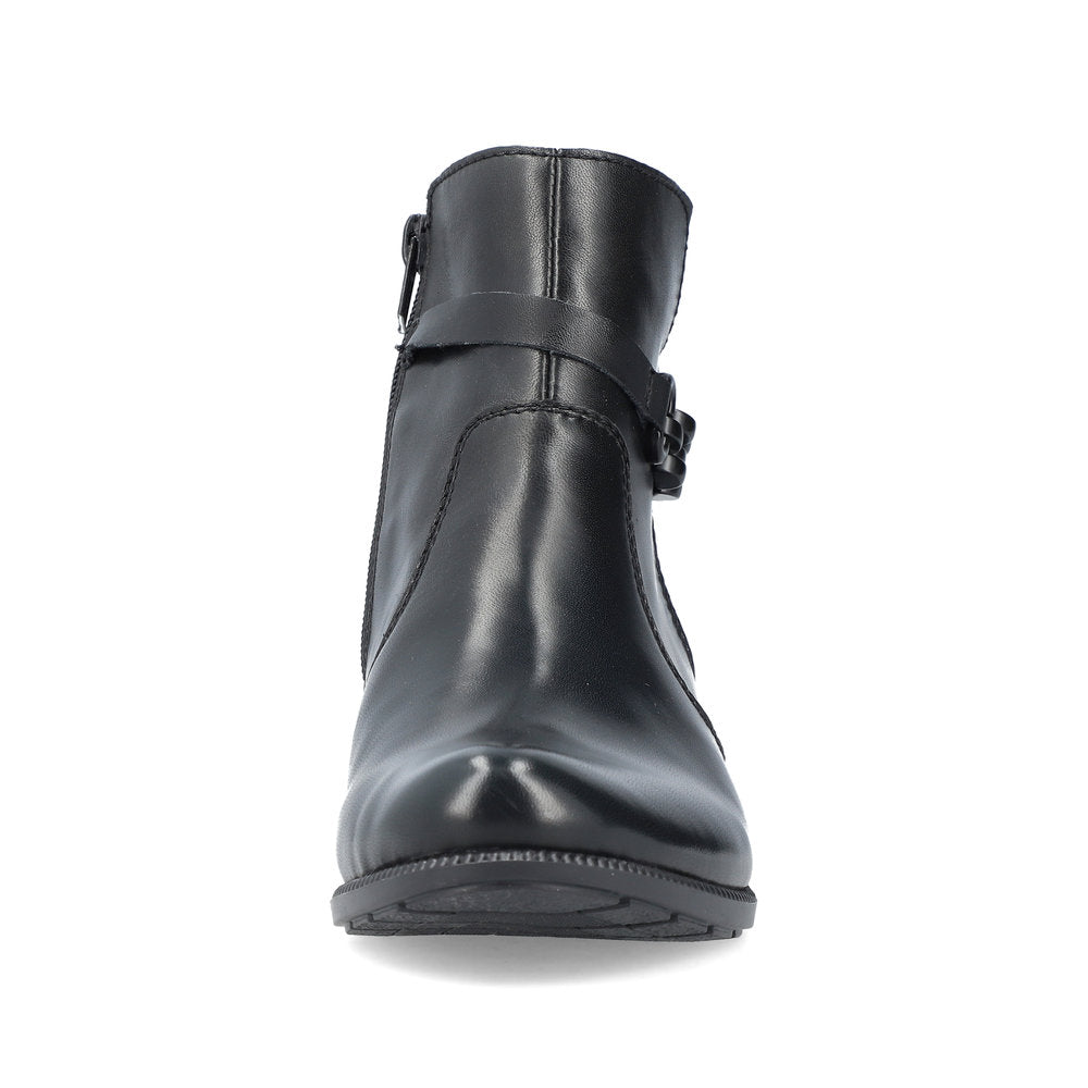 Rieker 78676-00 Black Heel Ankle Boots with Side Link